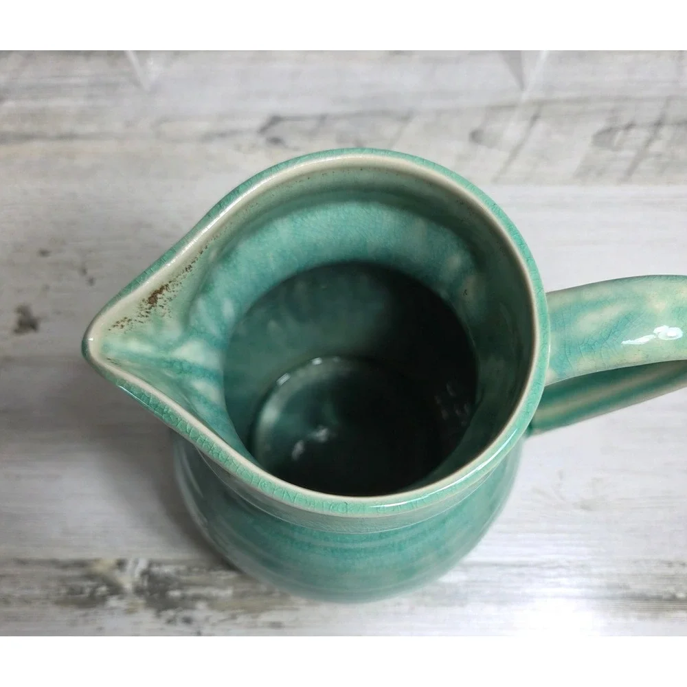 JARS France Tourron Jade Green Crackle Glaze Stoneware Ceramic Pitcher Jug 56oz